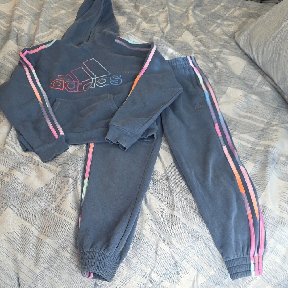 Adidas Kids Blue Joggers Set with Multicolor Stripes